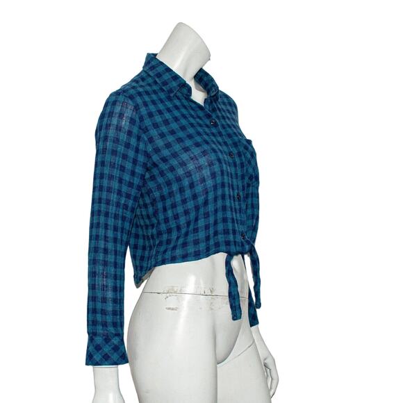 Rails XS tie Waist crop Button up Shirt indigo check - Picture 4 of 6